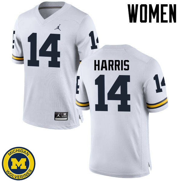 Womens Michigan Wolverines #14 Drake Harris White Official Game Jersey